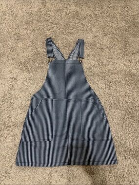 Altar'd State Navy and White Pinstripe Pinafore Dress